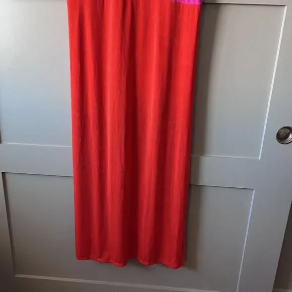 Nina Parker Dress Womens 3X Pink Red Colorblock Sleeveless Ruched Tulip Hem Maxi - Picture 7 of 9